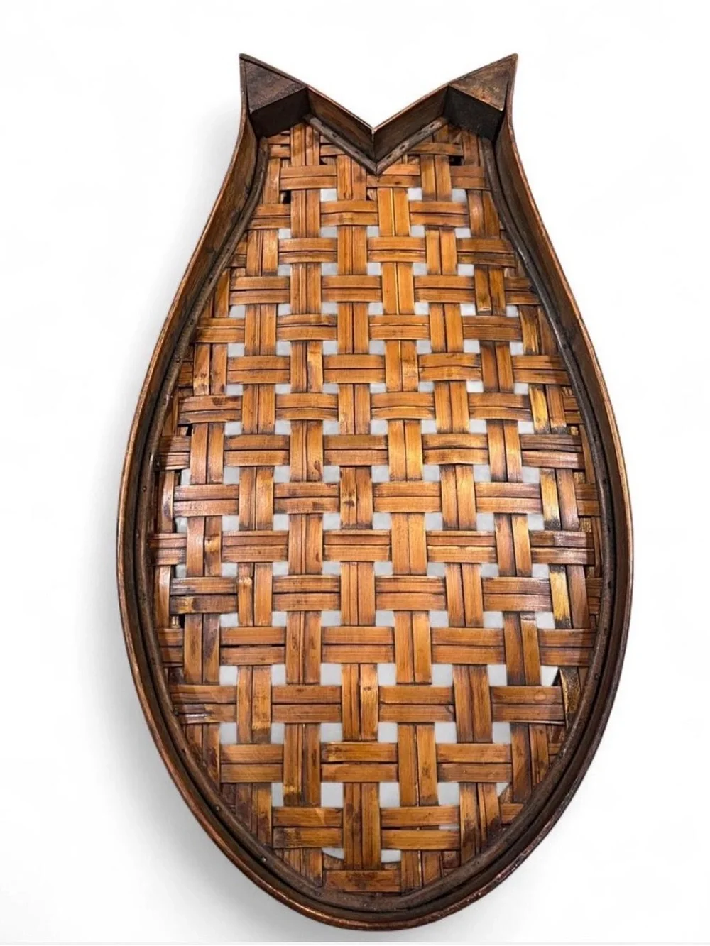 Woven Rattan Bamboo Fish-Shaped Decorative Tray - Warm Brown